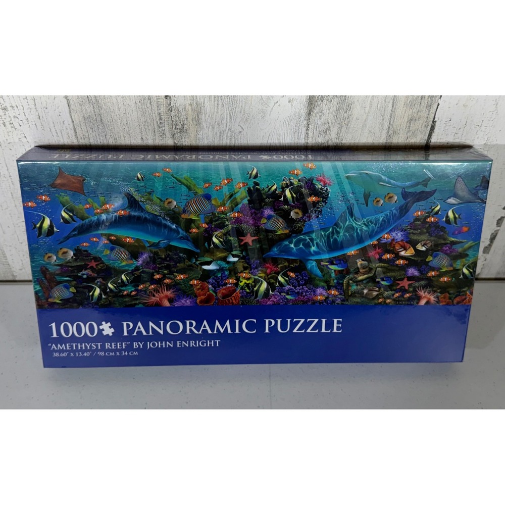 John Enright Amethyst Reef Panoramic Puzzle 1000pc Sea Life Ocean Turtle Dolphin